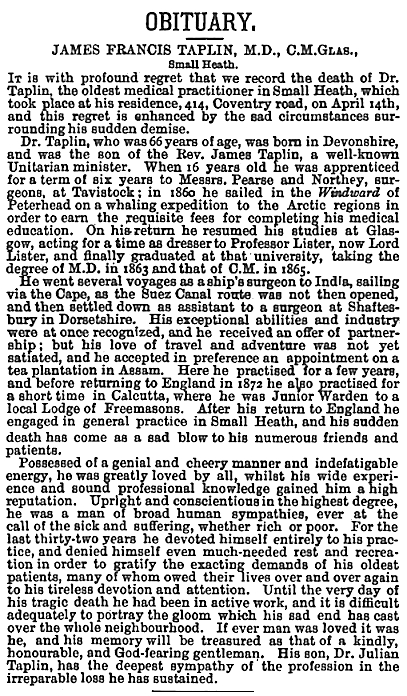 Taplin's obituary