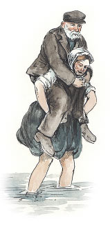 a woman carrying a man